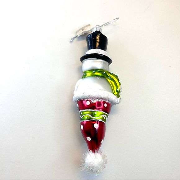 Christmas Ornament Mercury Glass Signed JS Snowman Coming Out Of Hat - Picture 4 of 9